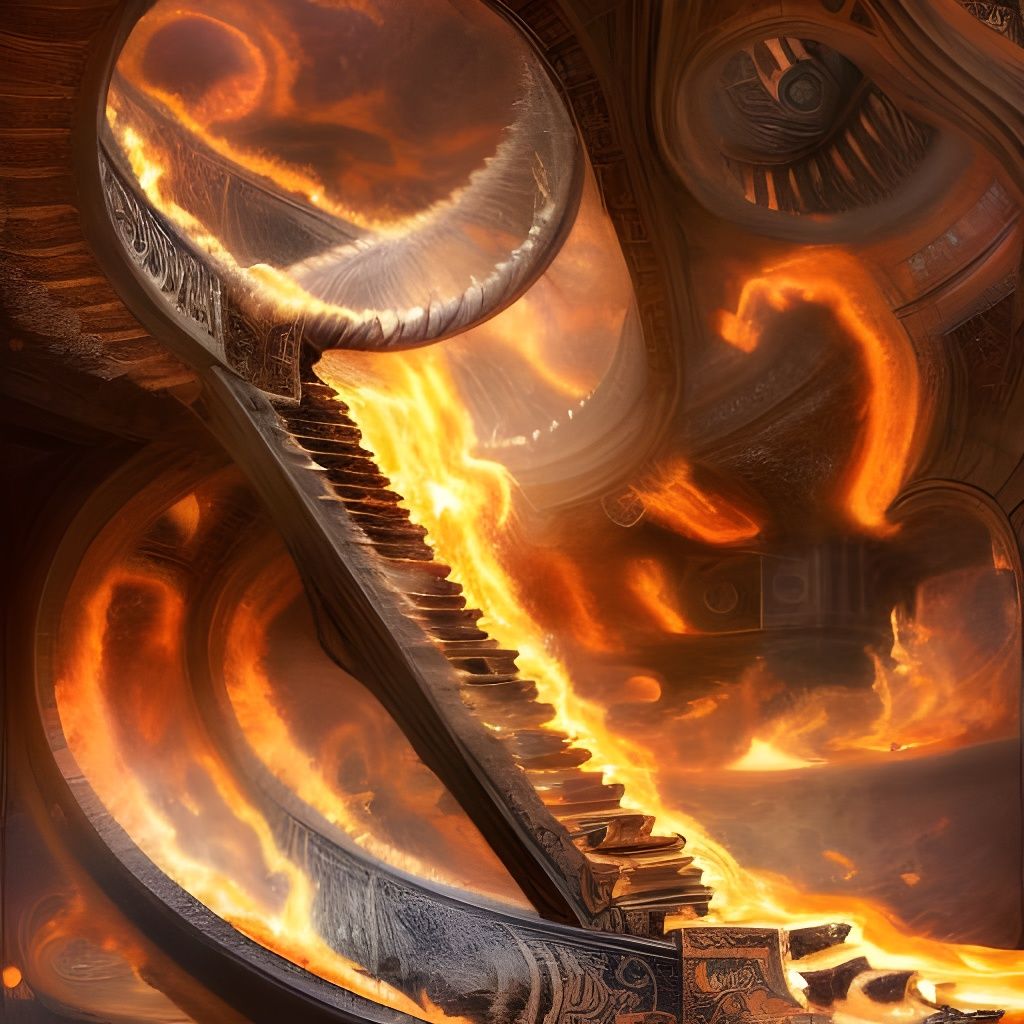 Obsidian Staircase Descending into Hell: Digital Illustratio...