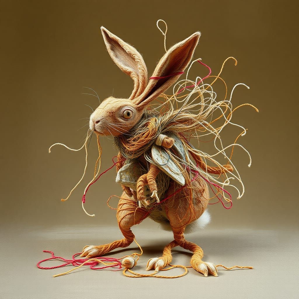 String Art Mad Rabbit in Folk Art Style