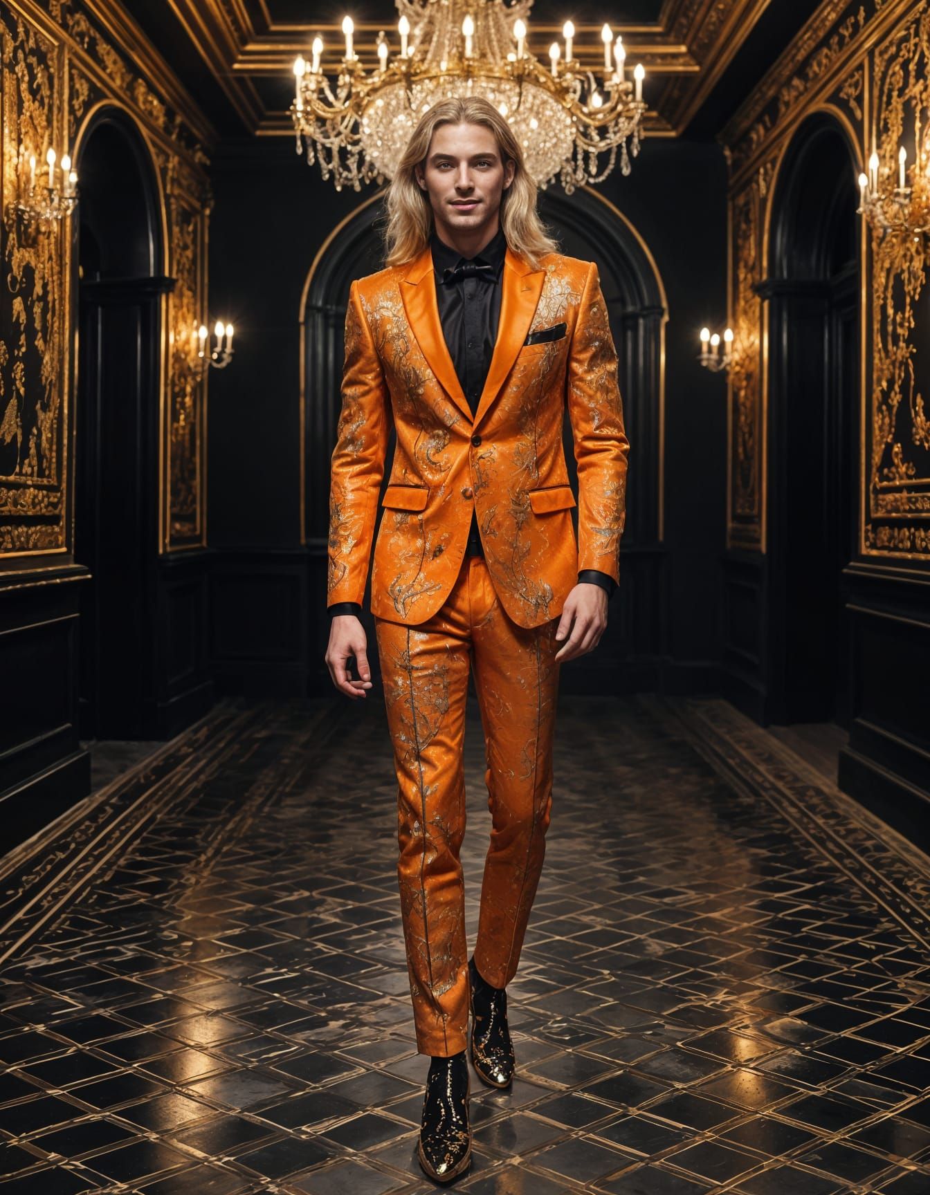 Glittering Man in Orange Suit, Hyperreal Portrait