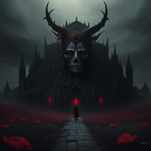 Horned Demon Lillith in Dark Fantasy Landscape