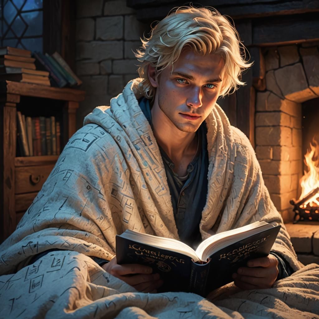 Man Reading Book by Firelight