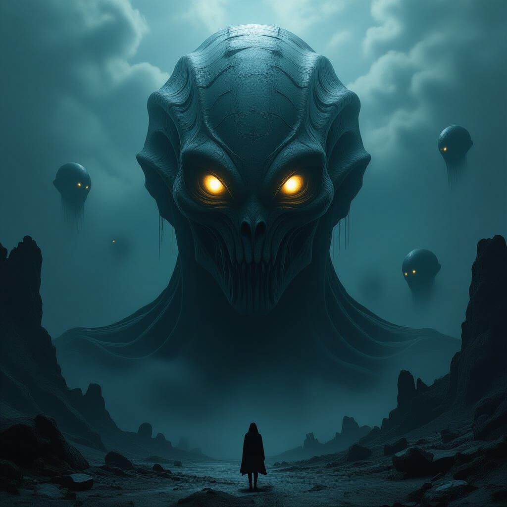 Brutalist Alien Landscape with Biomechanical Horror