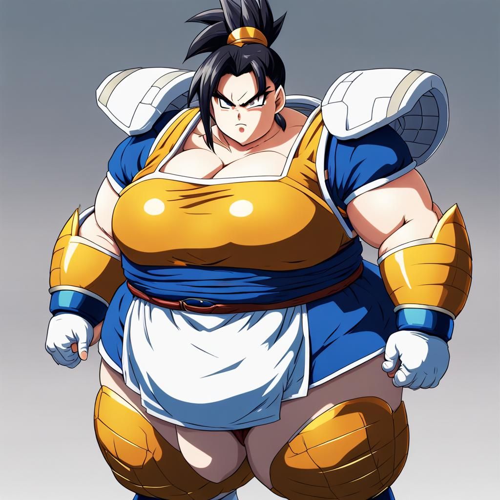 Obese Saiyan Girl in Anime Style Armor