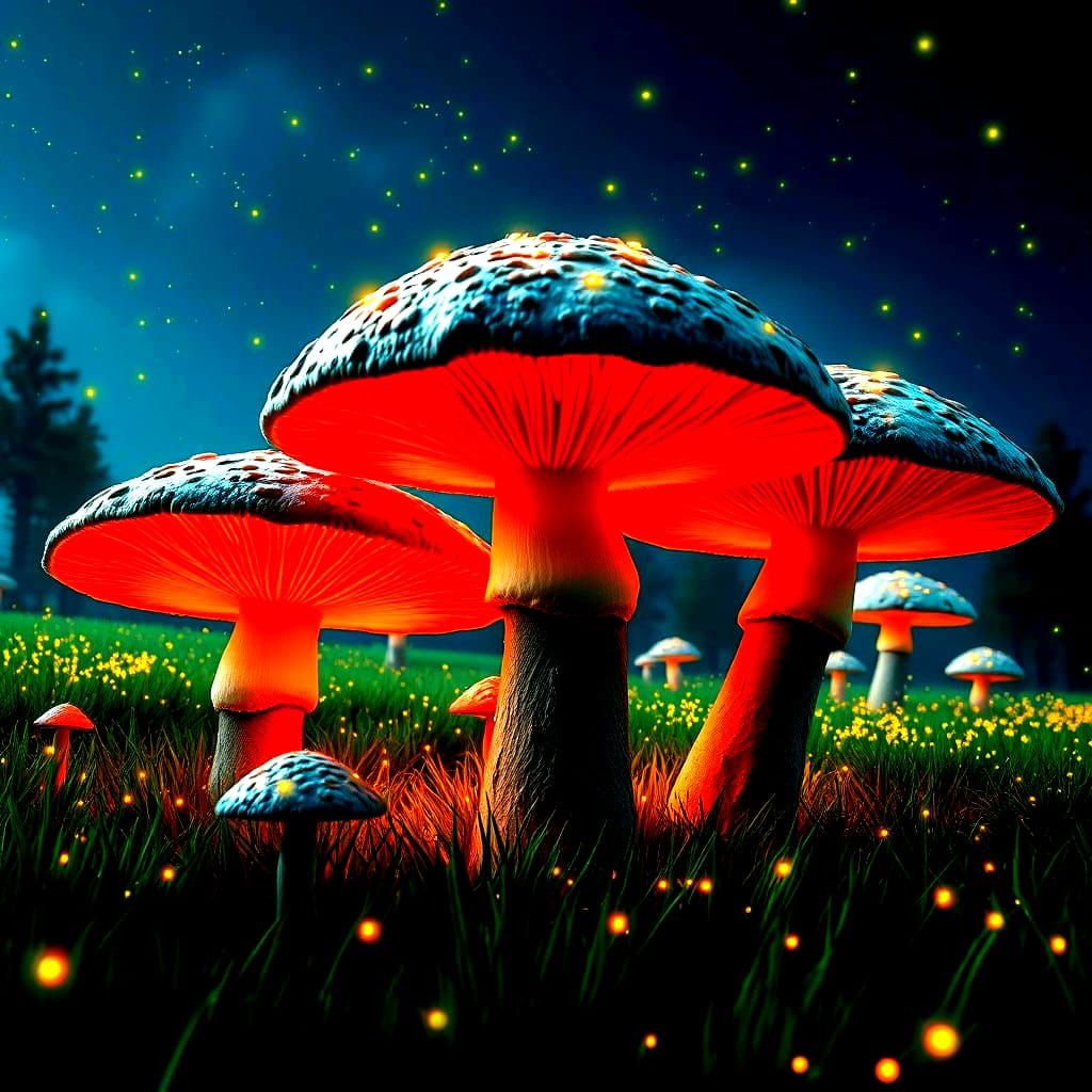 Giant Bioluminescent Mushrooms on Earth in 3D