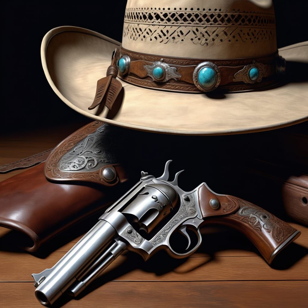 Frederick Remington Style Western Spurs and Pistol