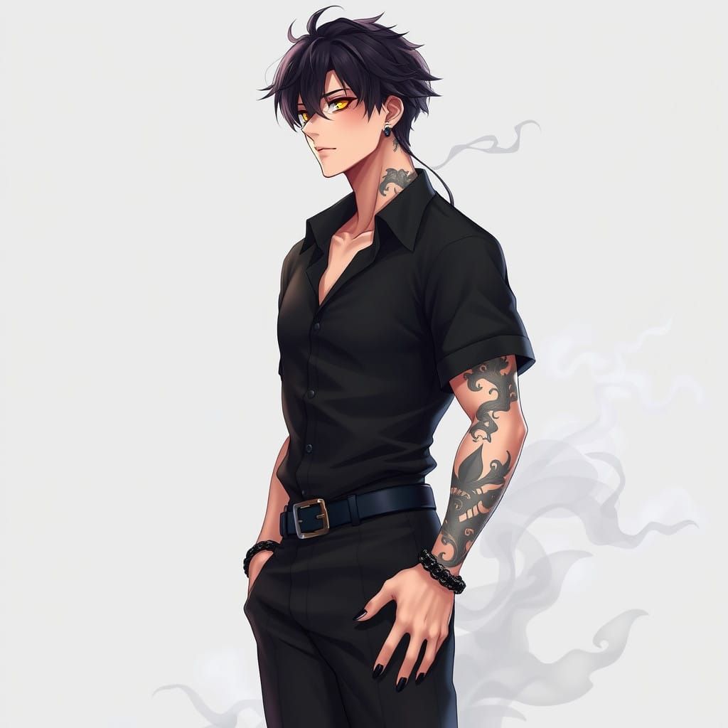 Cyberpunk Anime Hero with Golden Eyes and Smoke Tattoo