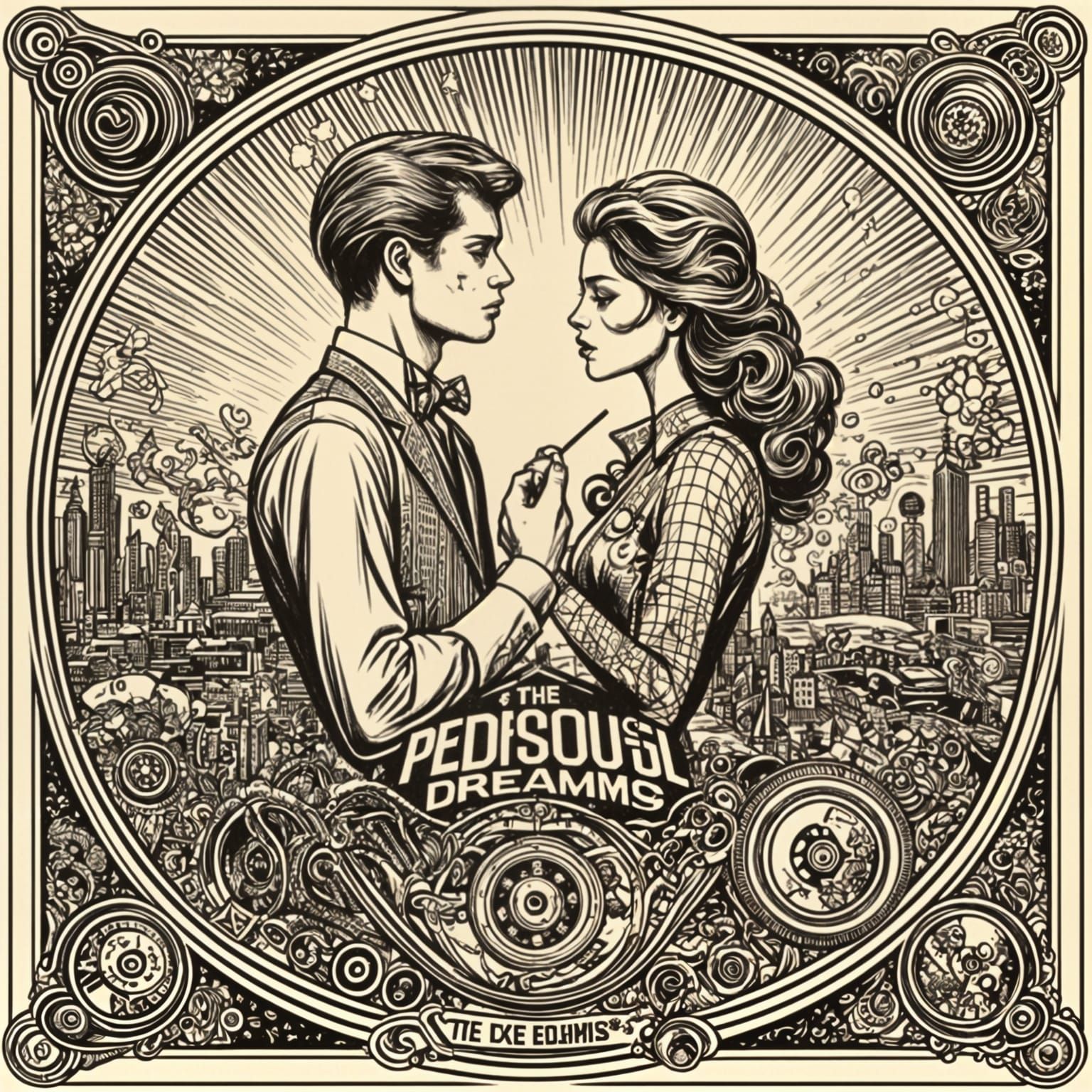 Surreal Dreamscape in 1940s Pop Art Style