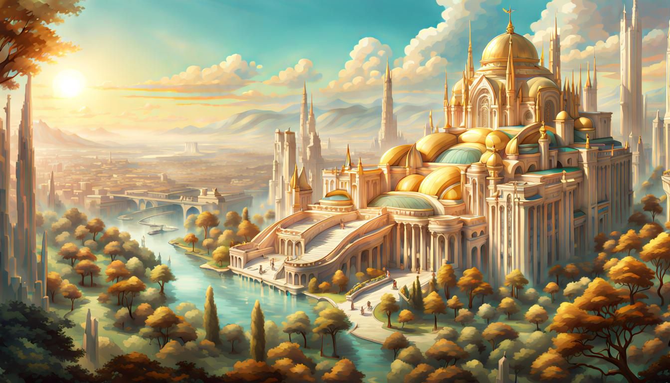 Utopian Retro-Futuristic City of Marble and Gold
