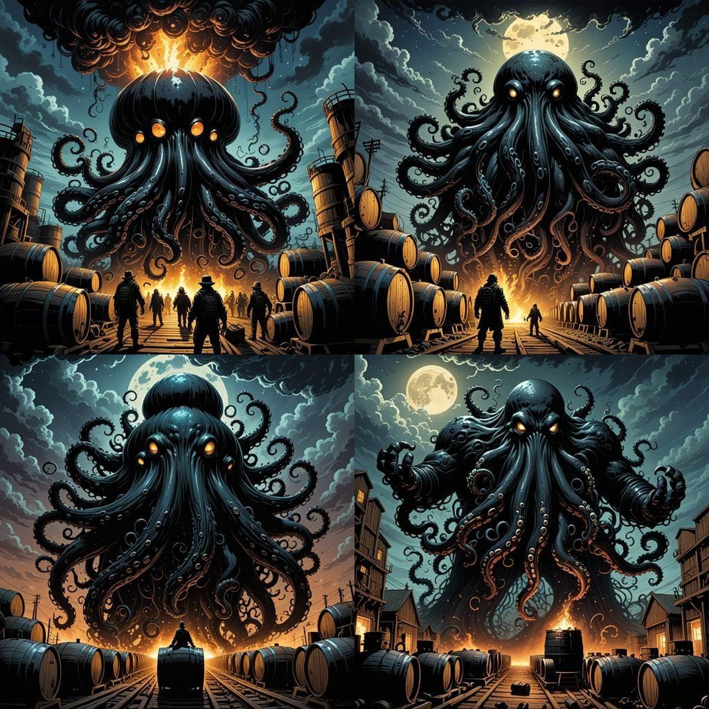 Giant Oil Blob Horror in Comic Book Art