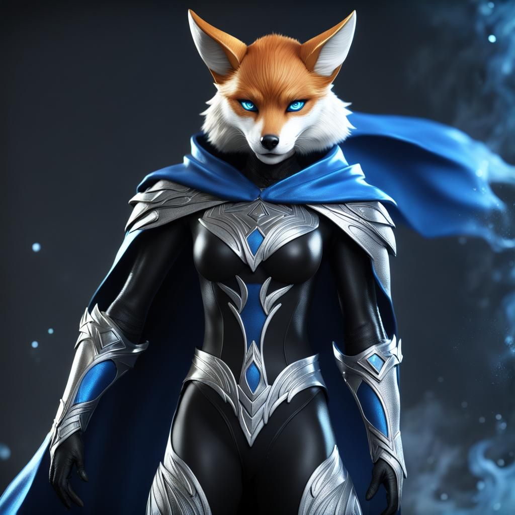 Kitsune Superhero in Detailed Matte Painting