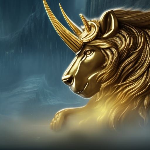 Golden Lion and Silver Unicorn Fantasy Art