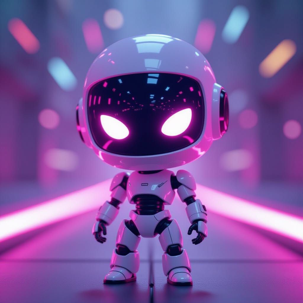 Magenta Chibi Robot in Ultra Definition CGI