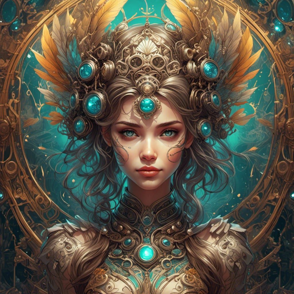 Steampunk Tinkerbell Portrait in Detailed Linework Style