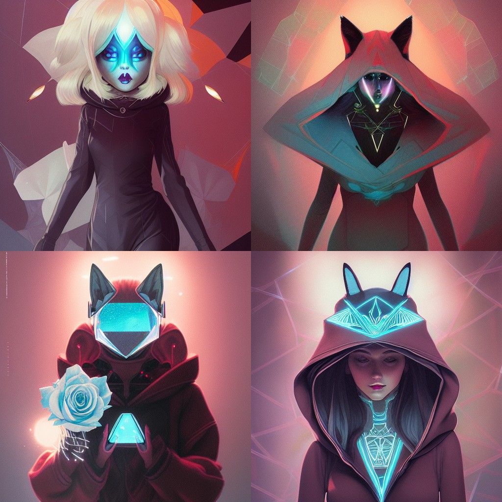 Robotic Fox Girl Portrait with Aquamarine Hoodie