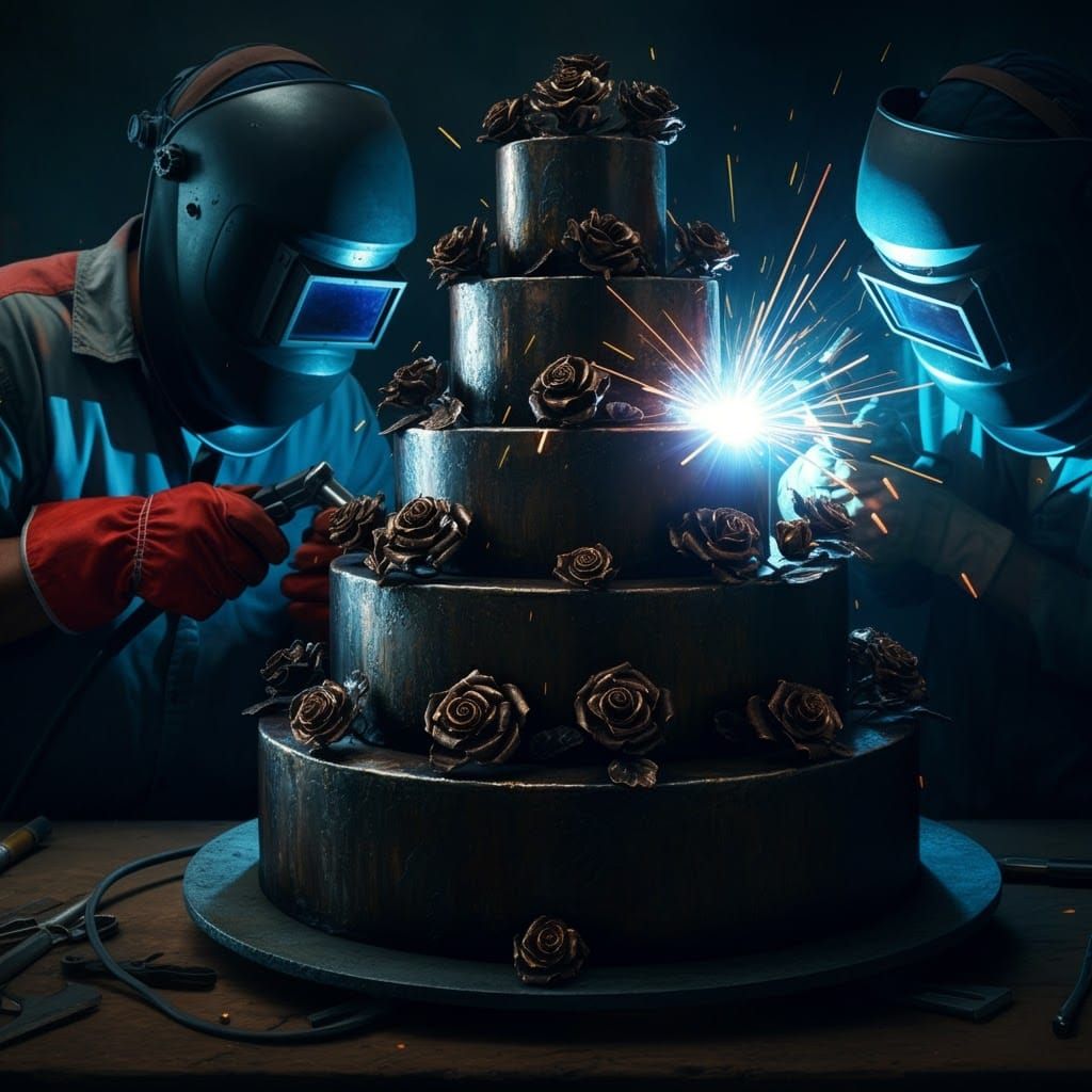 Welder Creates Metallic Rose Wedding Cake, Splash Art