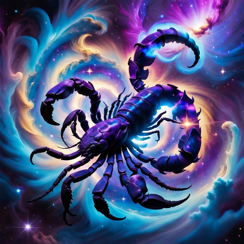 Scorpion Silhouette in Double Exposure Van Gogh Style