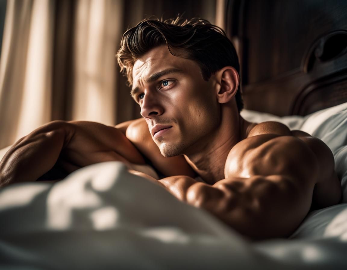 Ripped Tom Holland Asleep: Photorealistic Analog Style