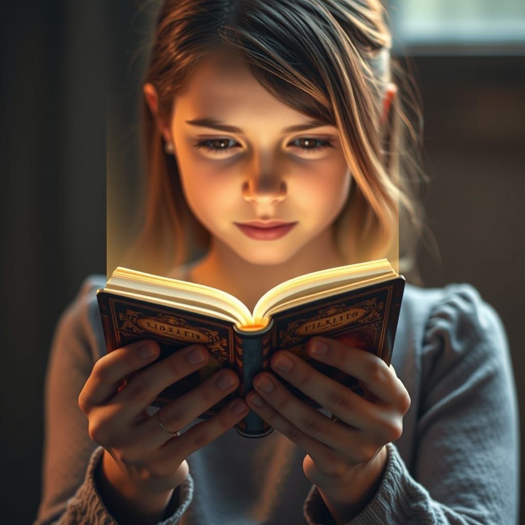 Girl Reads a Holographic Book in a Futuristic Aesthetic