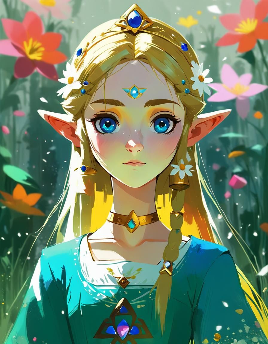 Anime Princess Zelda with Flower Crown