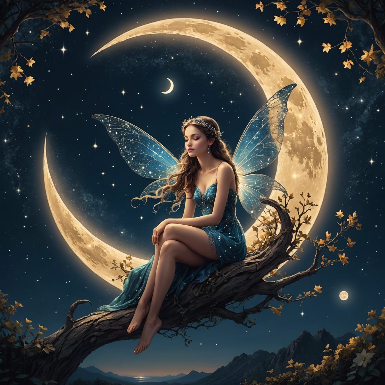 Luminous Night Fairy on the Moon