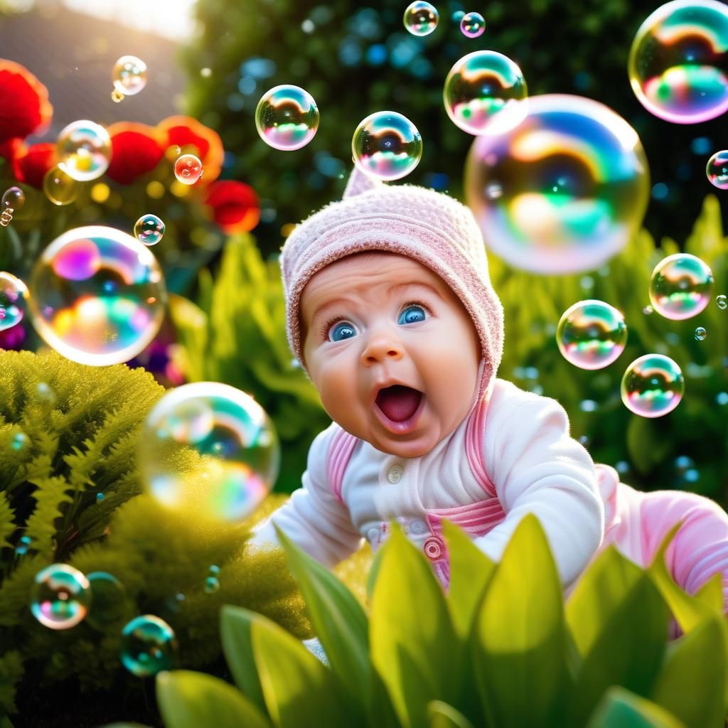 Startled Baby's Joyful Bubble Surprise