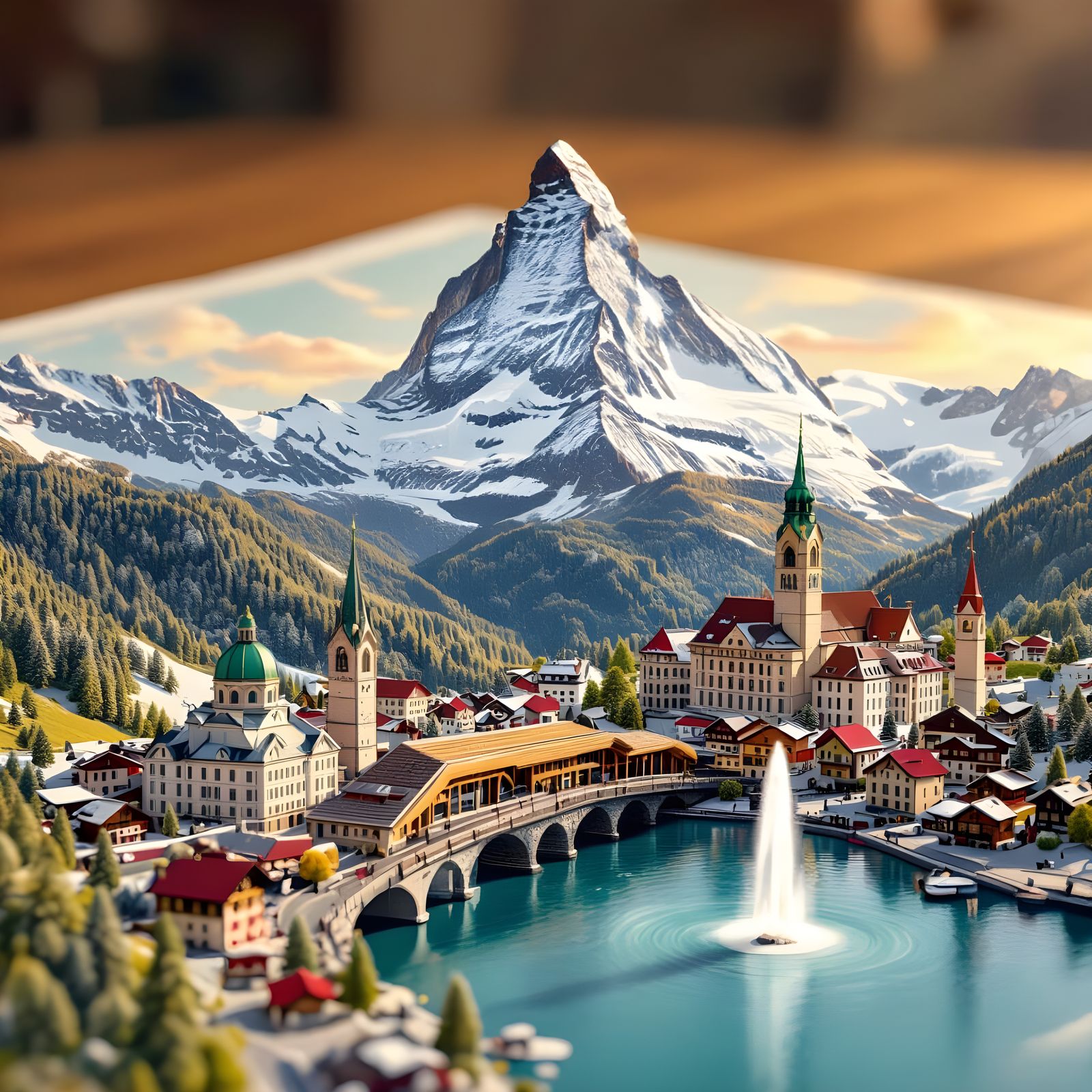 A hyperrealistic 3D miniature scene of Switzerland shown on ...