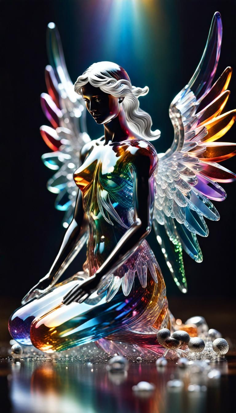 Prismatic Crystal Angel in Hyperrealistic Style