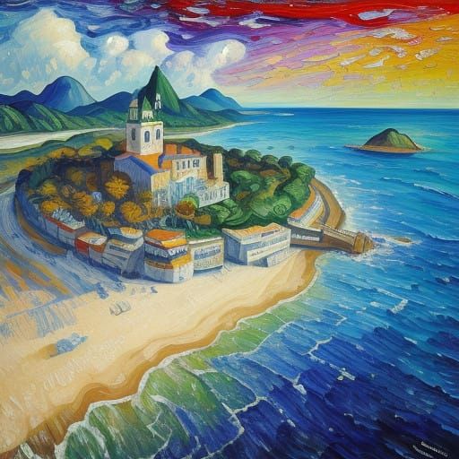 Vibrant Neo-Expressionist Pan di Zucchero Island Landscape
