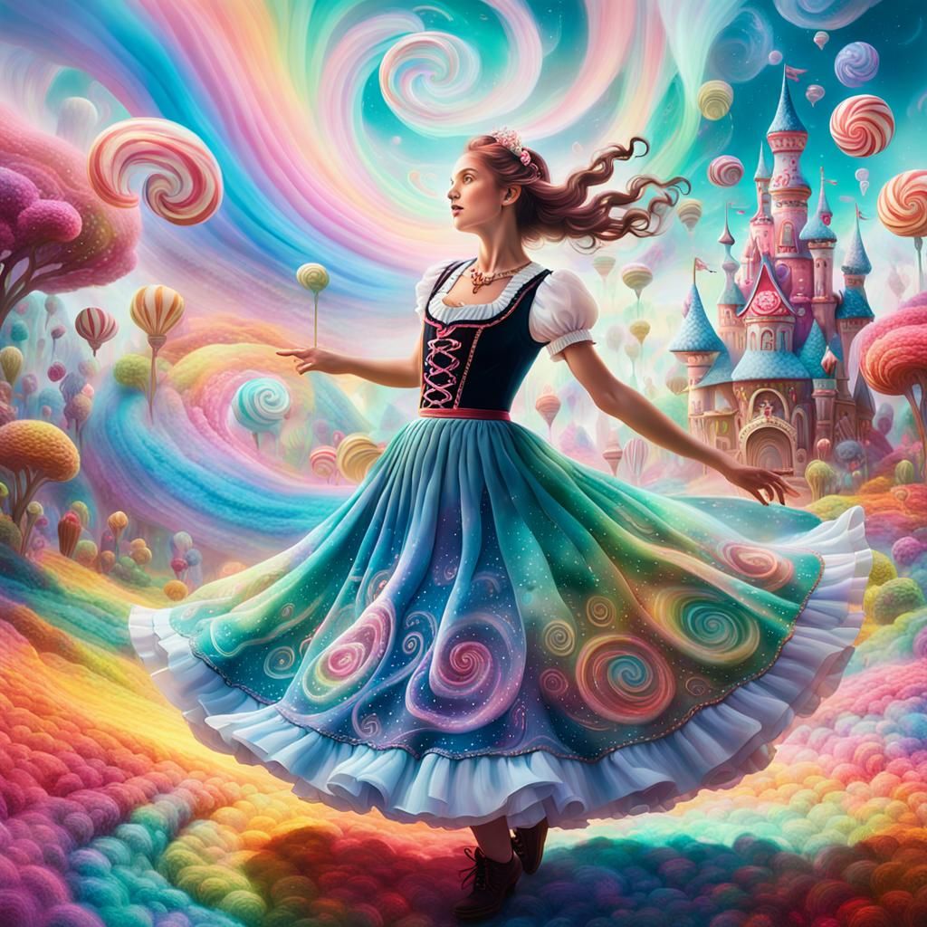 Dirndl Dancer in a Candyland Dreamscape