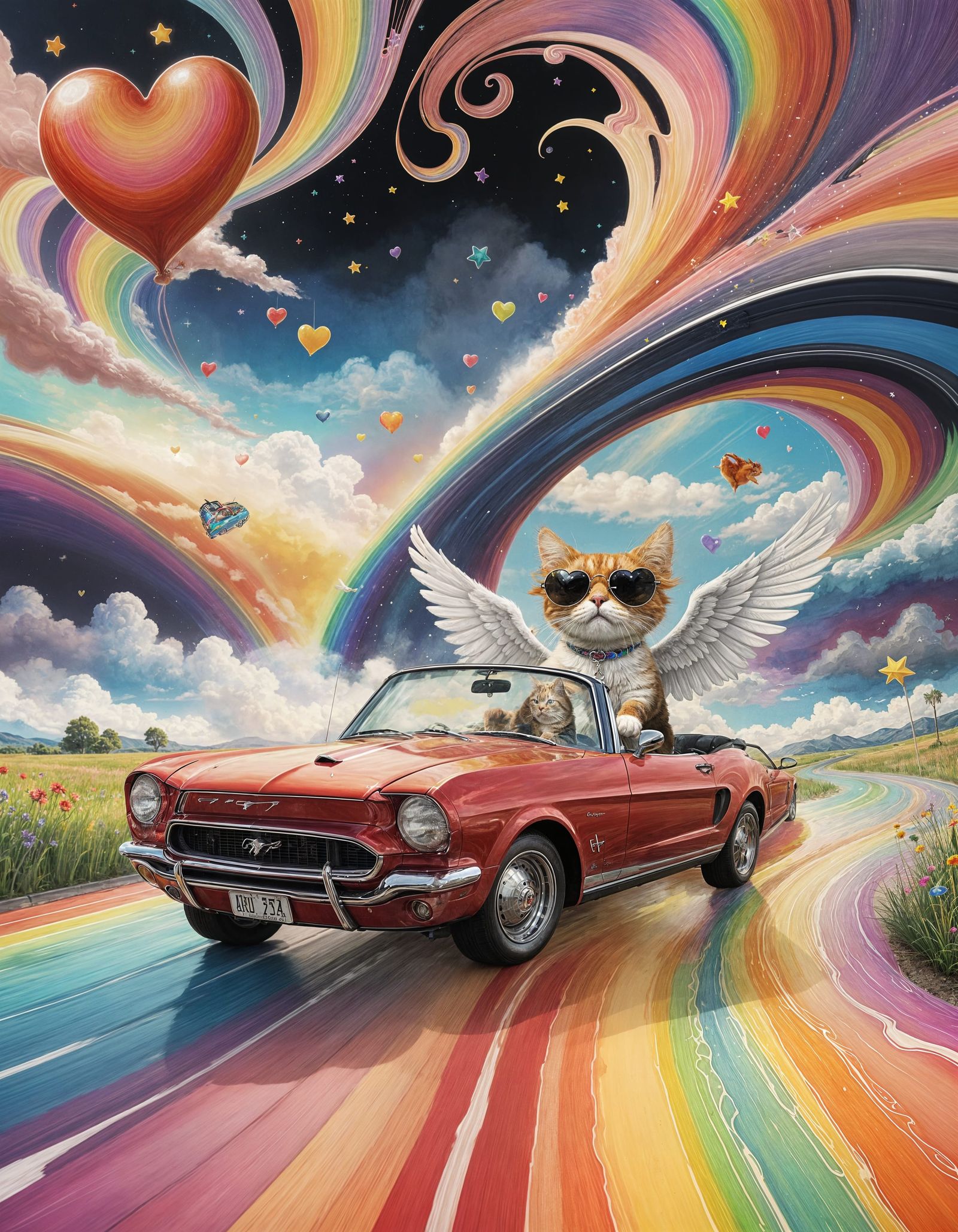 Psychedelic Cat Drives Rainbow Road: Impressionist Splash Ar...