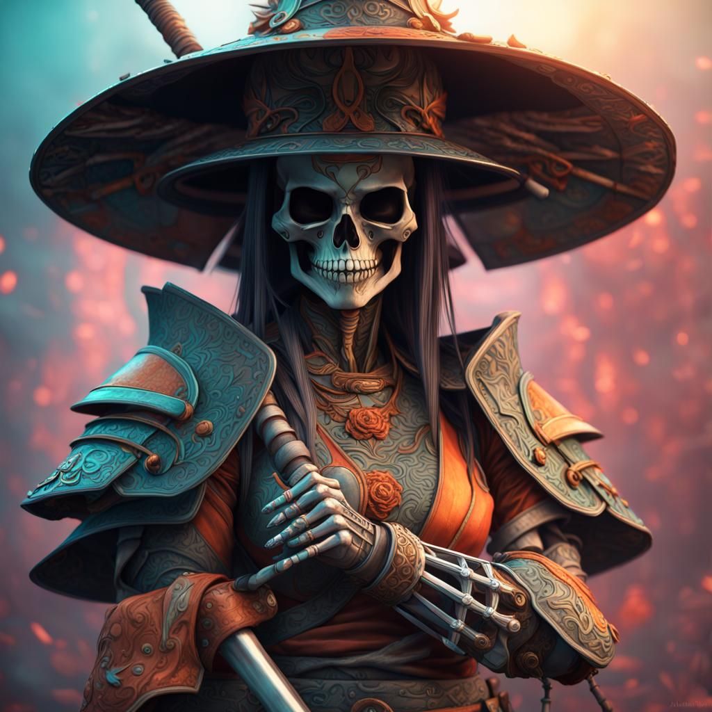 Macabre Skeleton Samurai Warrior in Hyperdetailed Concept Ar...