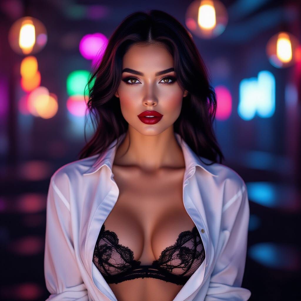 Enigmatic Woman with Porcelain Skin and Bold Lips