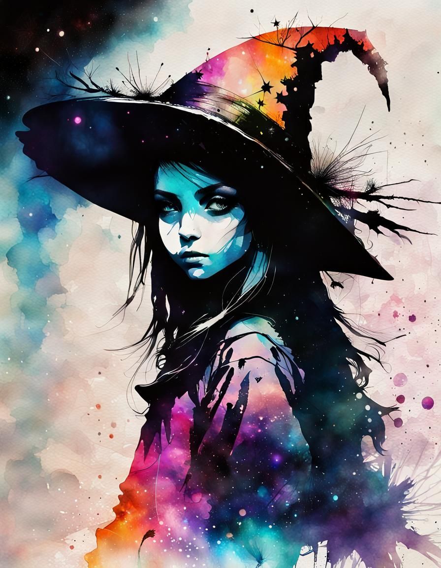 Holographic Witch with Cosmic Eye, Watercolour Style