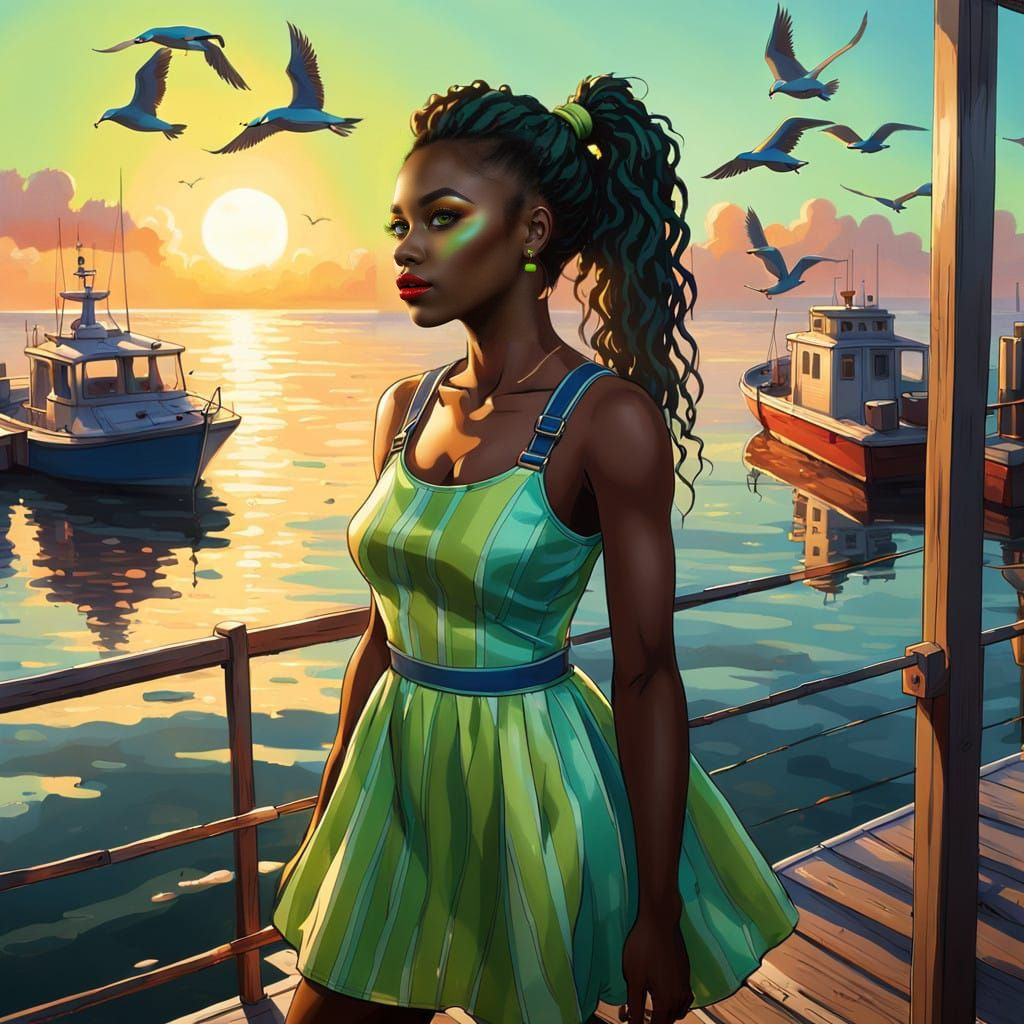 Ethereal Sunset Goddess in Maximalist Digital Art