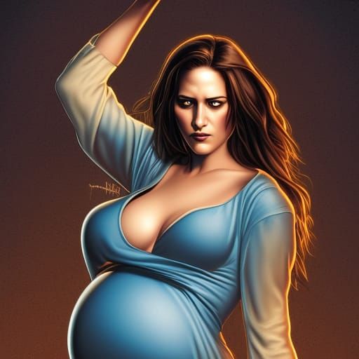 Pregnant Woman in Comic Book Art Style