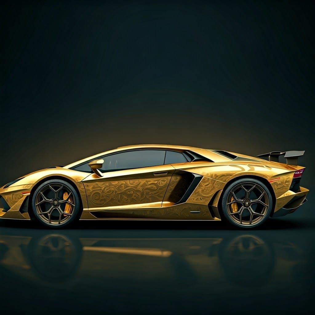 Golden Lamborghini Aventador SVJ in Futuristic Style