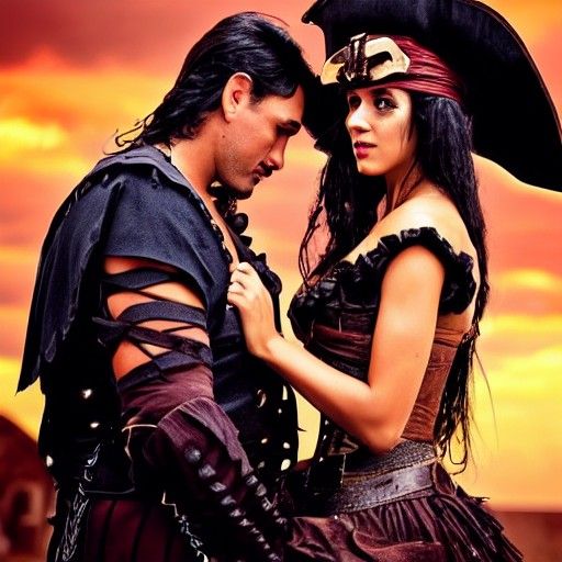 Steampunk Pirate and Witch Couple in Love