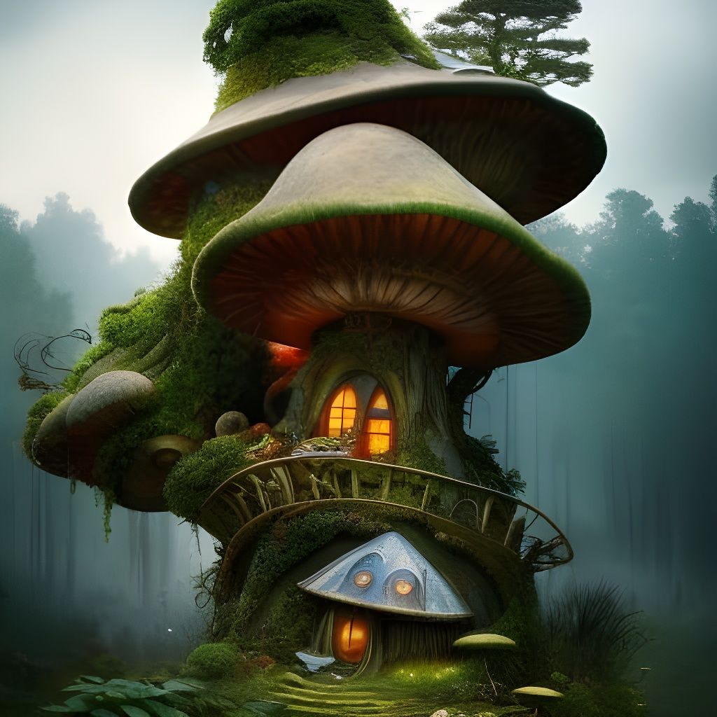 Enchanted Fairy House Carved in Mushroom, Fantasy Art