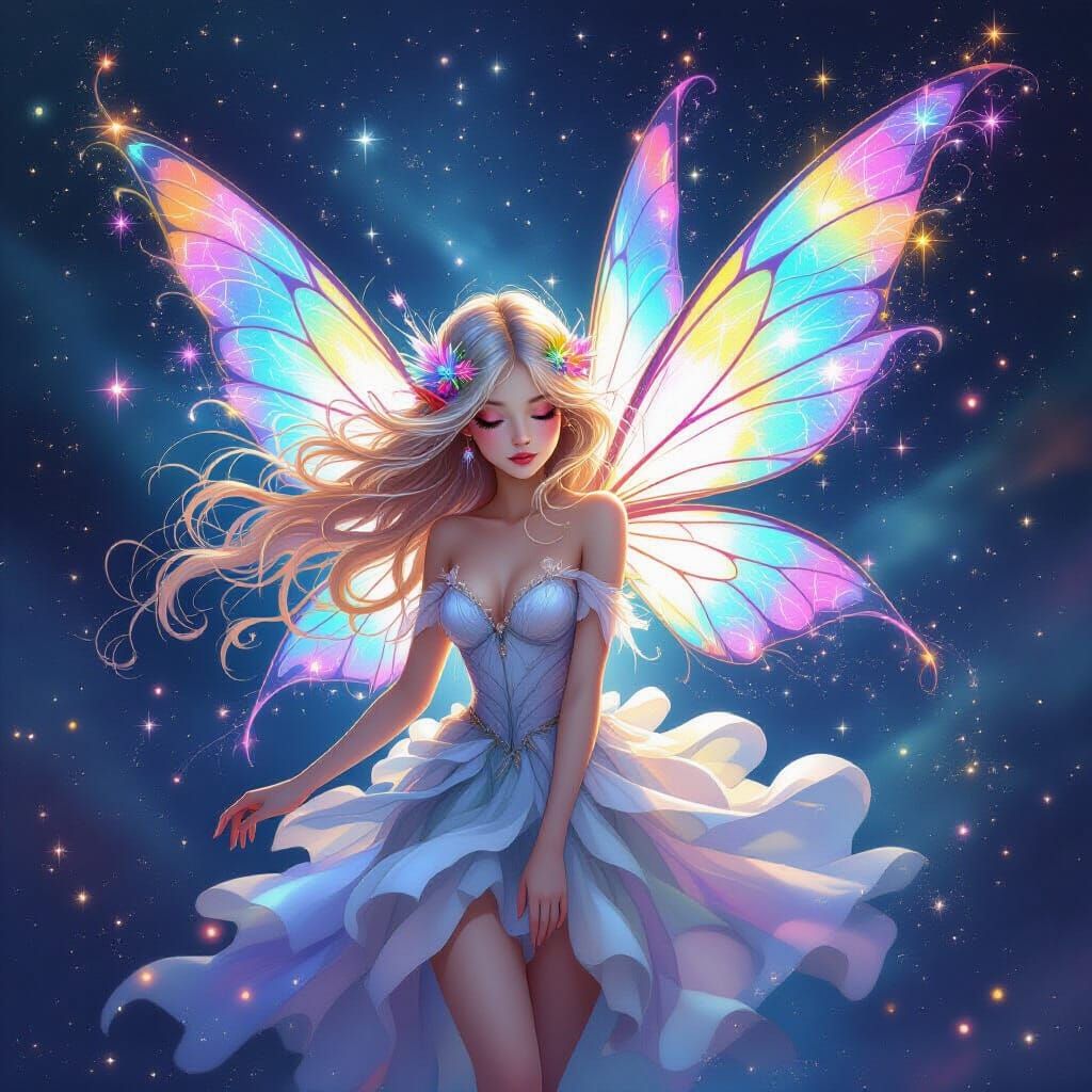 Delicate Fairies in Stardust, Dreamy Whimsical Art