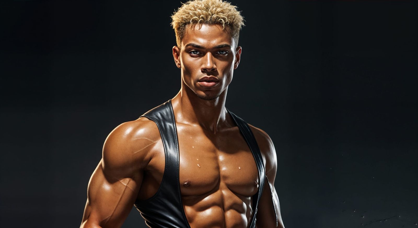 Muscular African Man in Leather Outfit