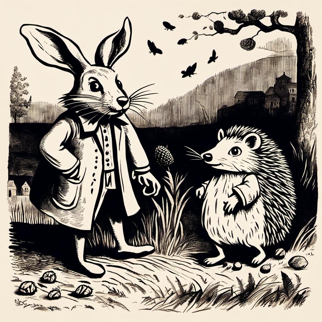 Rabbit and Hedgehog in Classical Icon Style