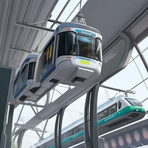 Futuristic Tram Suspended from Monorail