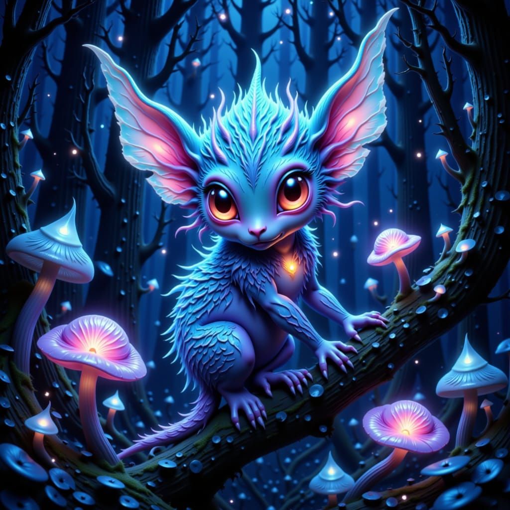 Bioluminescent Creature in Lush Alien Forest