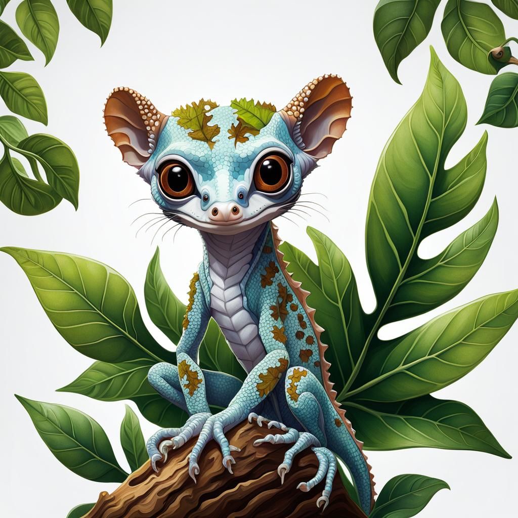 Leaf-Tailed Gecko Superhero in Pop Surrealist Vector Art
