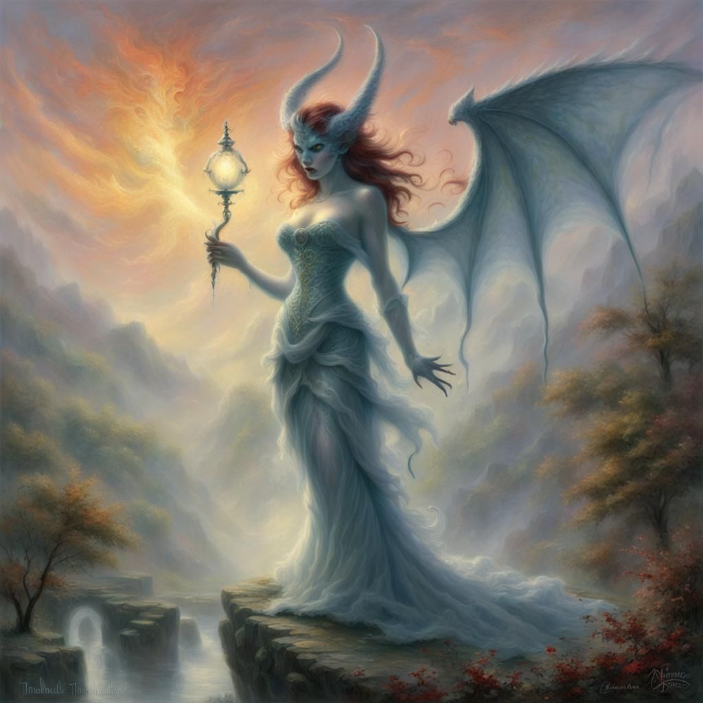 Ethereal Female Demon in a Thomas Kinkade Style