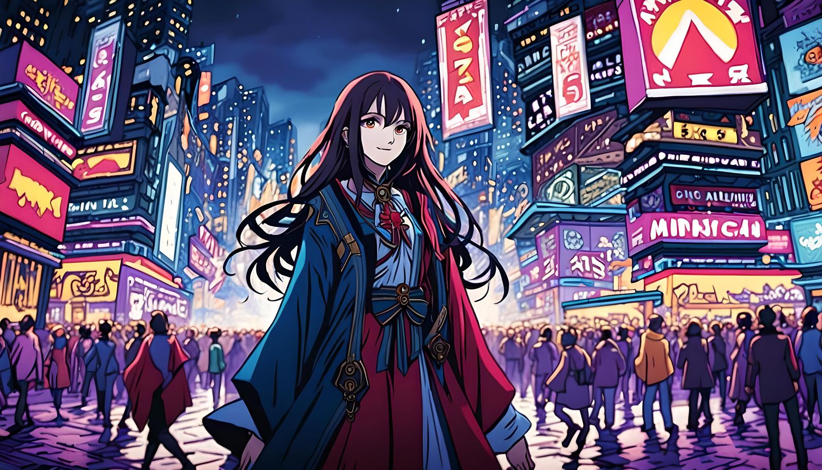 Brunette Villainess Smiles in Rainy Anime City