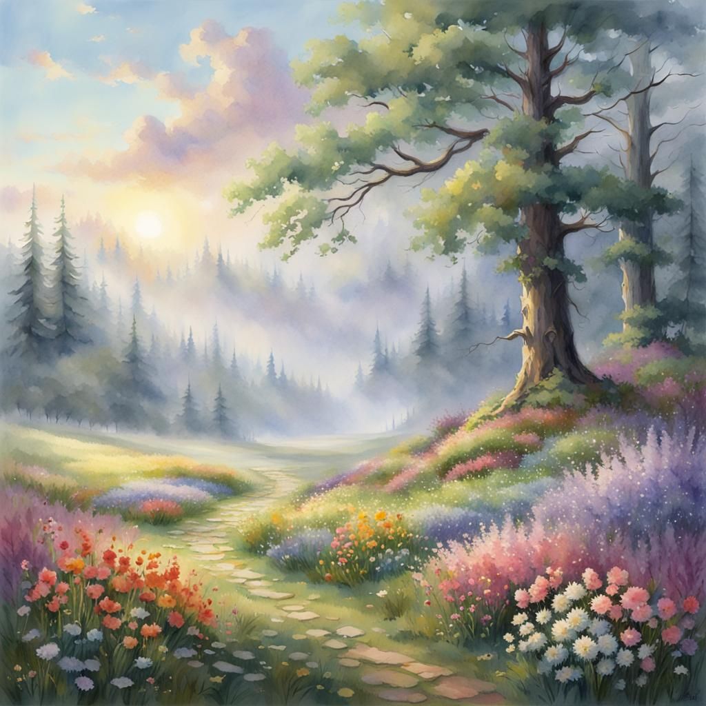 National Forest Plains in Watercolor Fantasy Style