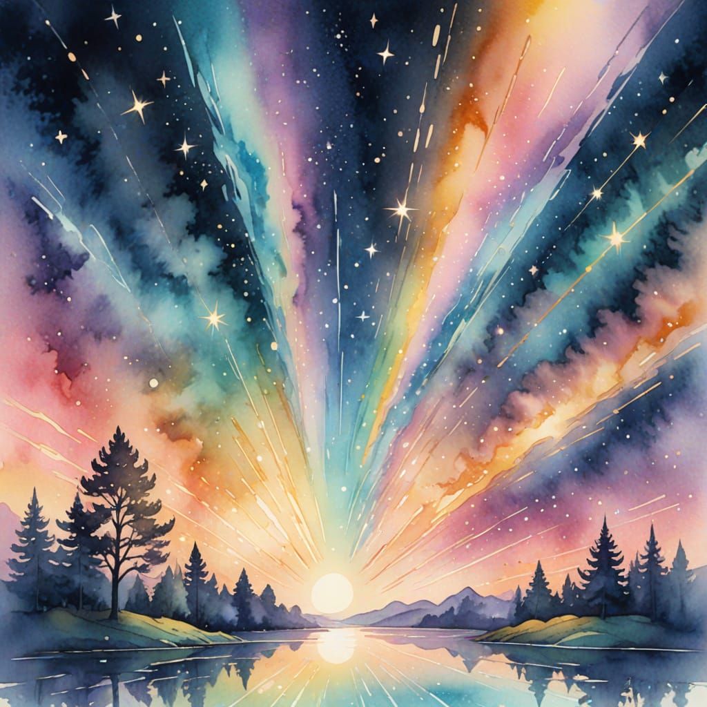 Prism Splits Starlight in Watercolor Dreamscape