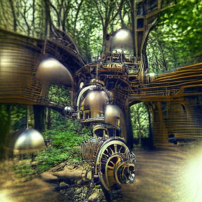 Steampunk Forest in Detailed Digital Rendering