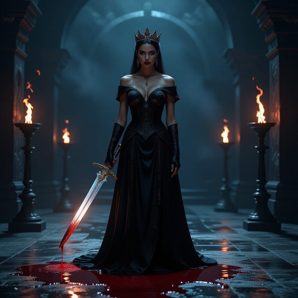 Queen's Ritual: Blood Transformation in Obsidian Chamber
